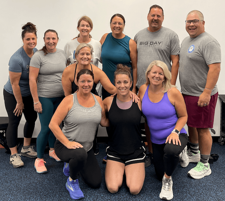 Personal training session for adults over 40 at Big Day Fitness gym in South Shore Massachusetts - members working out with expert coaches